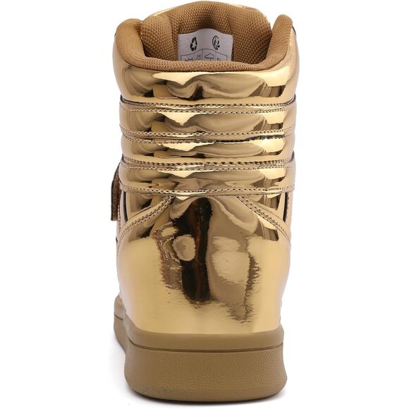 🆕 Gold Women's Hidden Wedge Sneakers 5.5cm High Top Bootie Casual Platform - Picture 4 of 6